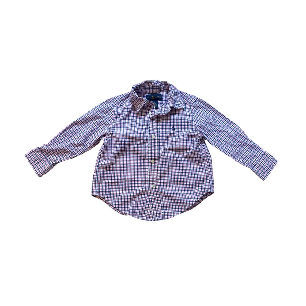 Ralph Lauren Button Down Kids Pink Navy Gingham Plaid Shirt SIZE 2T